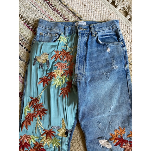 Zara Satin Embroidered Bird Distressed Jeans - Picture 3 of 8